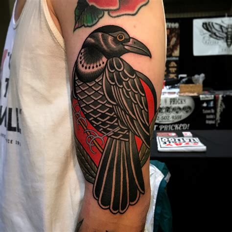 crow tattoos|american traditional crow tattoo.